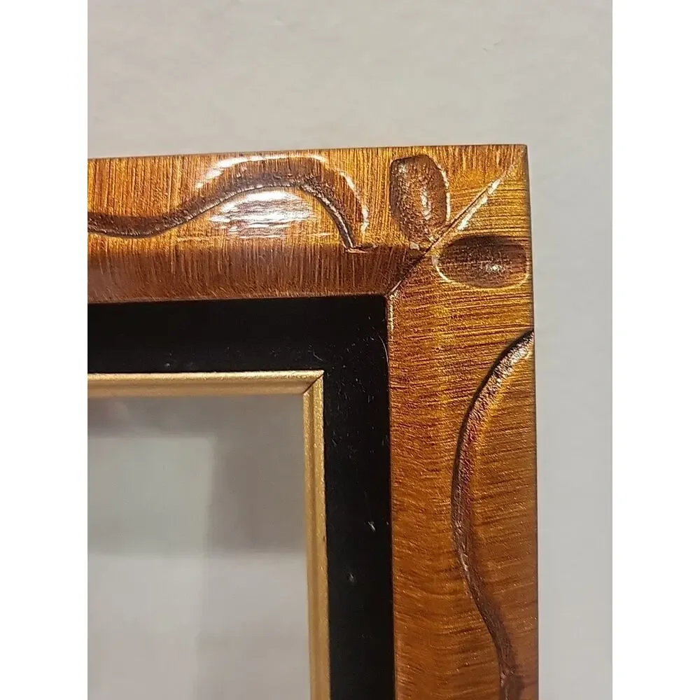 Painted Wood Photo Picture Frame Brown Gold Black Velvet Gold Trim 8x10 Abstract